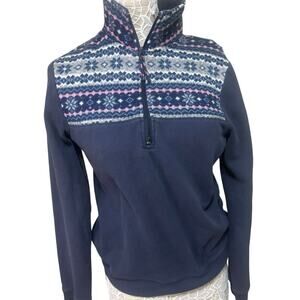 Aeropostale 1/4 Zip Fair Isle Blue Retro Preppy Knit Pullover-Womens Size Medium